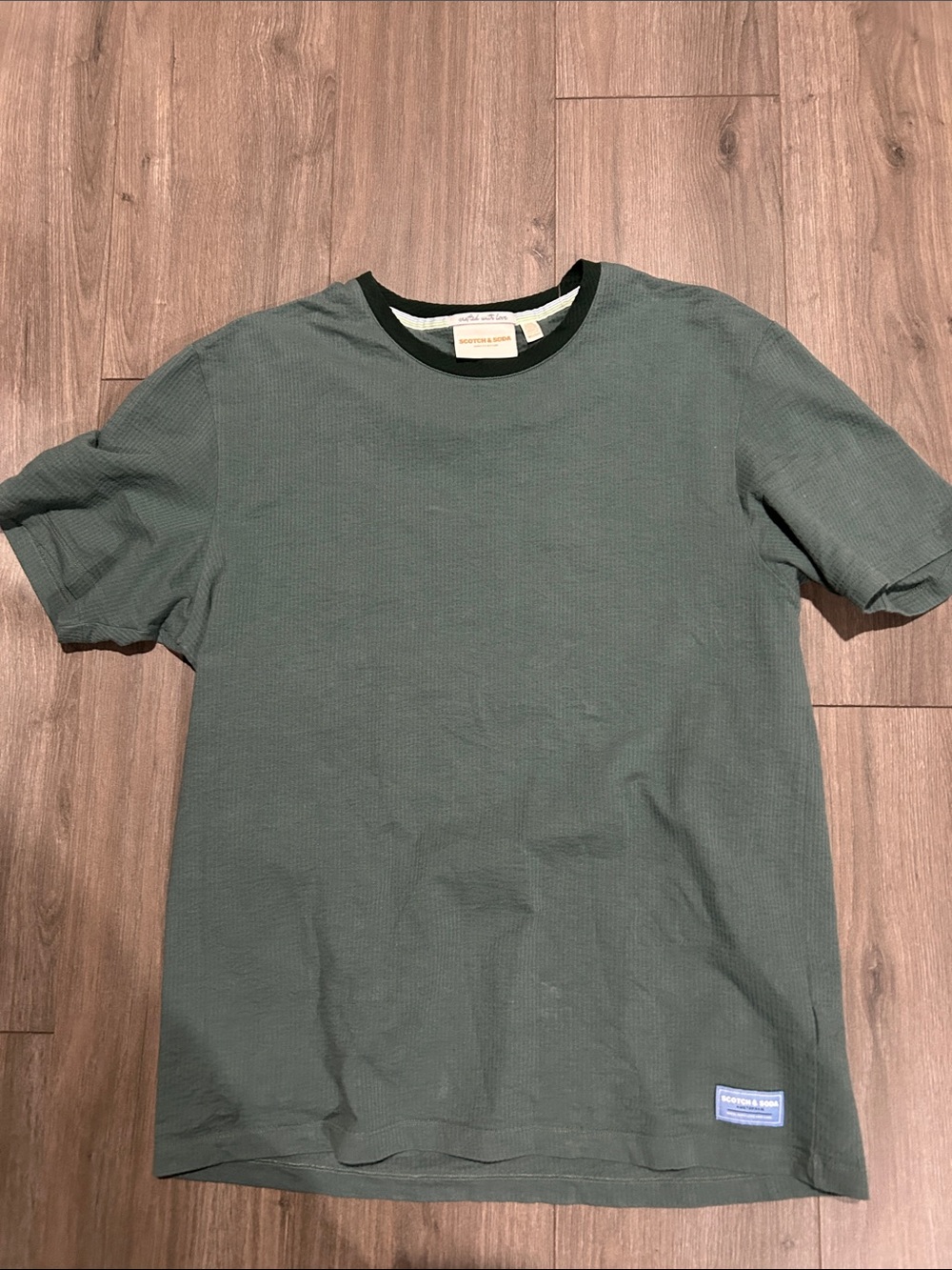 Scotch & Soda Waffle Knit Short Sleeve T-Shirt Green Size Medium